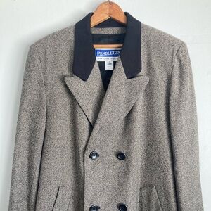 Vintage Pendleton Wool/Lambs Wool Long Coat Black & White Size 10 Double Breast